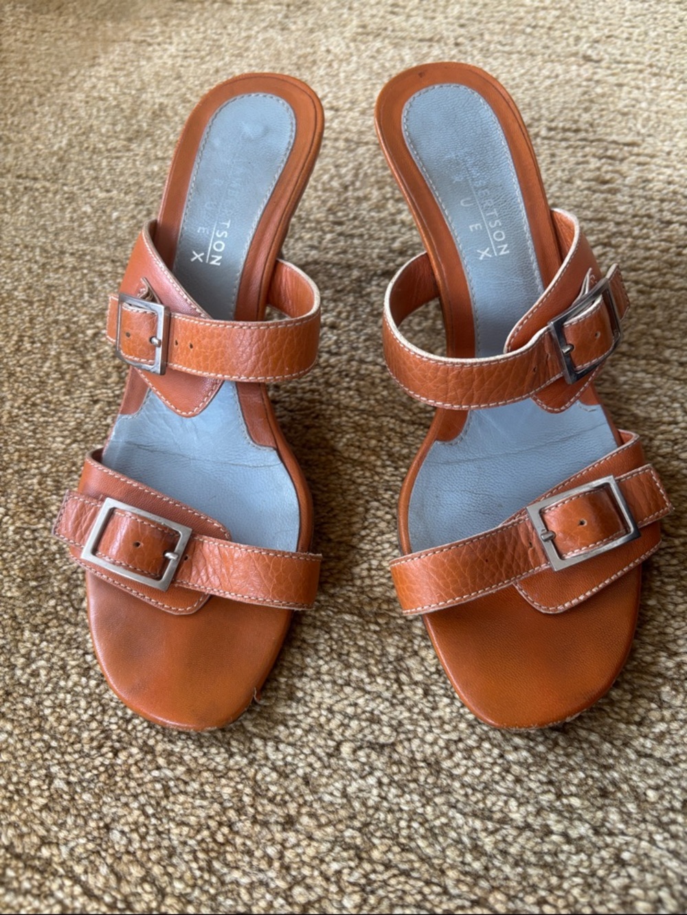 Lambertson Truex Brown Leather Double-Buckle Slide Mules from the 90s.